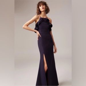 NWT C/meo Collective Outline Gown Navy Halter Full Length Maxi Dress | Size L